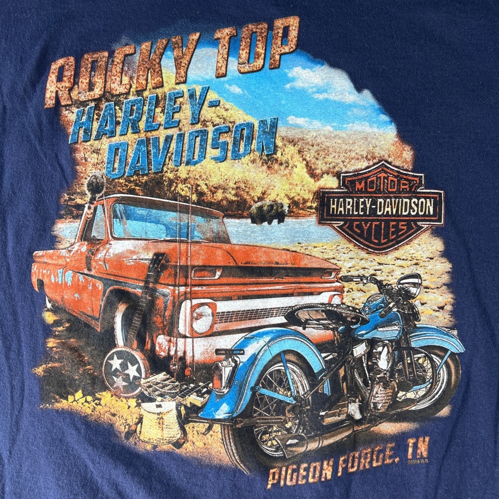 Men's Harley Davidson Pocket T-shirt Tee Rocky Top Pigeon Forge Navy Blue NWOT